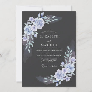 Stahlblaue Immergrün-Blüten-Hochzeit Einladung