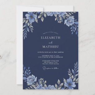 Stahlblaue Immergrün-Blütenhochzeit Einladung