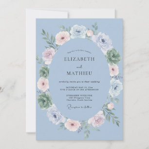 Stahlblaue Kranzhochzeit Einladung