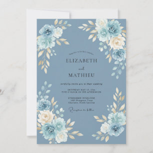 Stahlblaue Pfingstrosen-Hochzeit Einladung