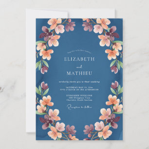 Stahlblaue Pfirsichblüten-Hochzeit Einladung