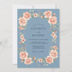 Stahlblaue Rosenhochzeit Einladung