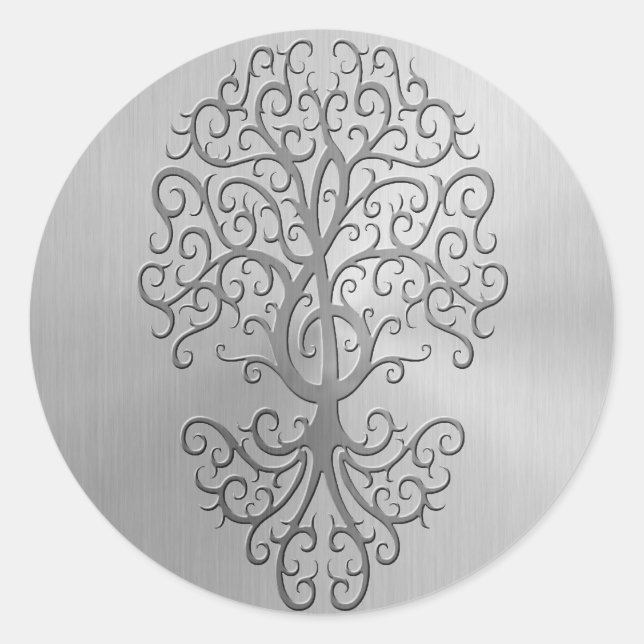 Stahleffekt Treble Clef Tree Graphic Runder Aufkleber (Vorderseite)
