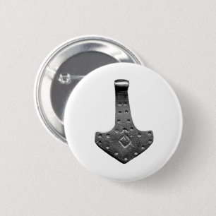 Stählerner Thors Hammer weißer runder Knopf Button