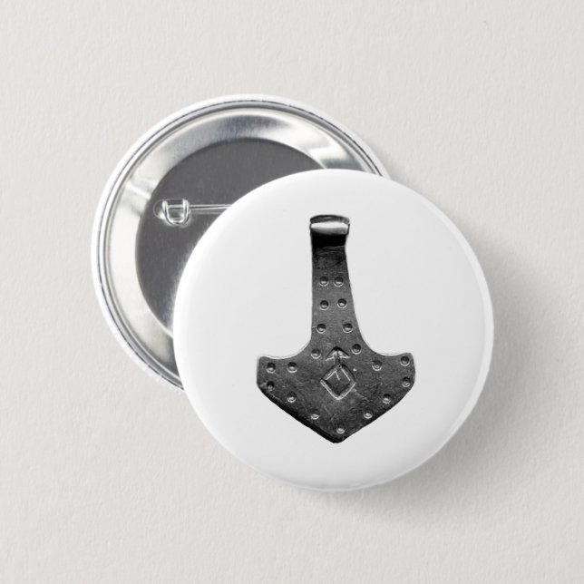Stählerner Thors Hammer weißer runder Knopf Button (Vorne & Hinten)