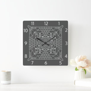 Stahlgrau-Crochet-Chart-Square-Wand-Uhr Quadratische Wanduhr