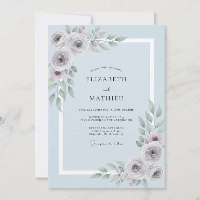 Stahlgraue bemalte Hochzeit Einladung (Vorderseite)