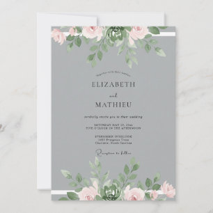 Stahlgraue Eukalyptus-Hochzeit Einladung