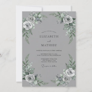 Stahlgraue Rosenhochzeit Einladung