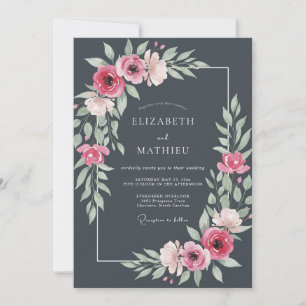 Stahlgraue Sophisticated Botanische Hochzeit Einladung
