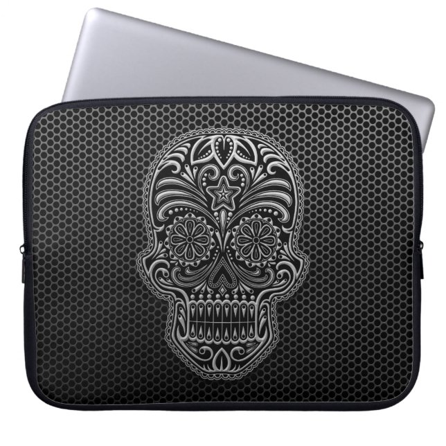 Stahlmaschen-Zuckerschädel Laptopschutzhülle (Vorderseite)