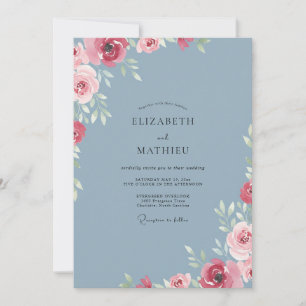 Stahlrote Blütenhochzeit Einladung