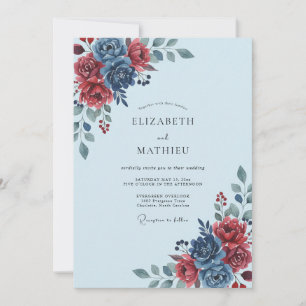 Stahlrote Blütenhochzeit Einladung