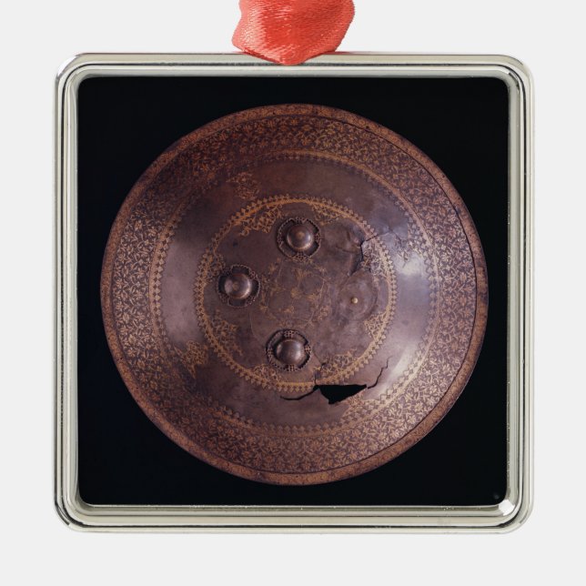 Stahlschild mit verwickelter Golddekoration Ornament Aus Metall (Vorne)