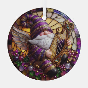 Stain Glass Angel Gnome Playing Harp Ornament Aus Glas
