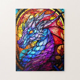 Stain Glass Blue und Lila Dragon Puzzle
