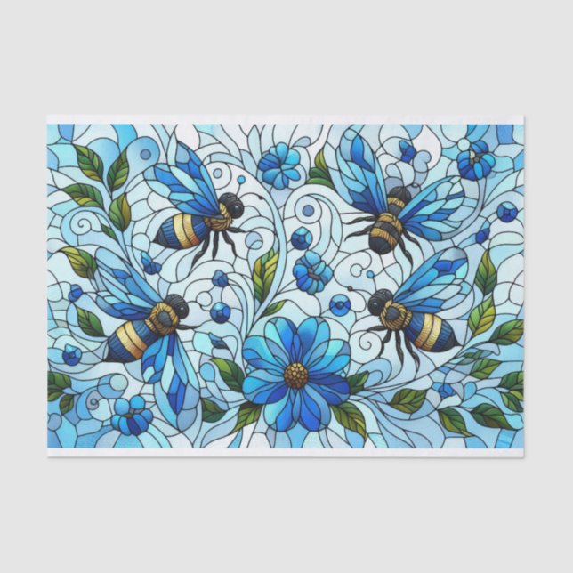Stain Glass Charming Bees Blue Seidenpapier (Vorderseite)