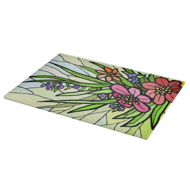Stain Glass Flower Garden Cutting Board Schneidebrett (Ecke)