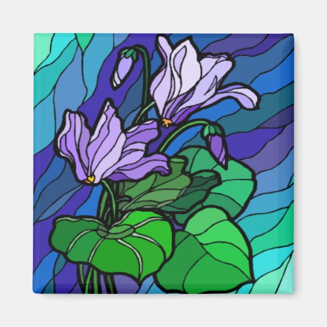 Stain Glass Lila Blume Magnet (Vorne)