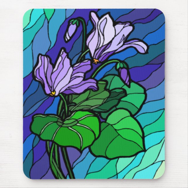 Stain Glass Lila Blume Mousepad (Vorne)