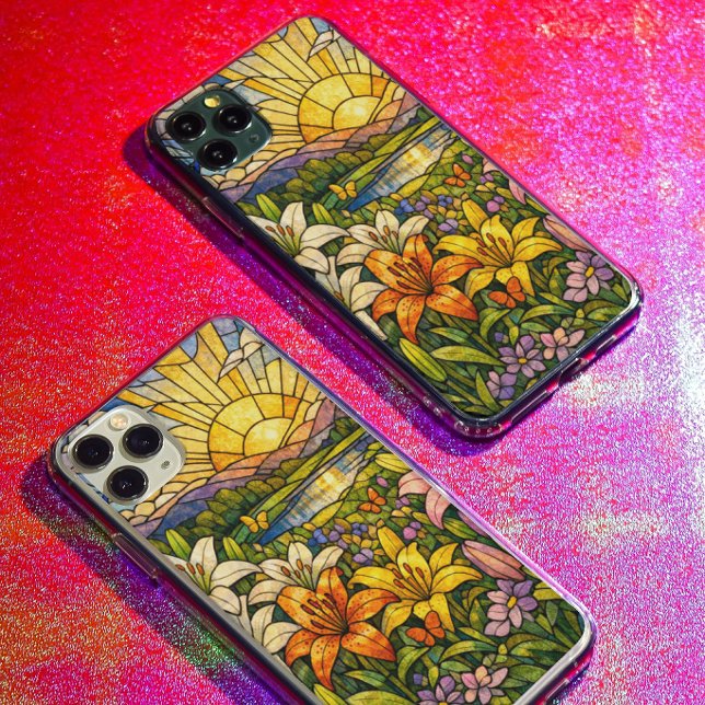 Stain Glass Lilies Butterflies and Sunshine iPhone Hülle (Von Creator hochgeladen)