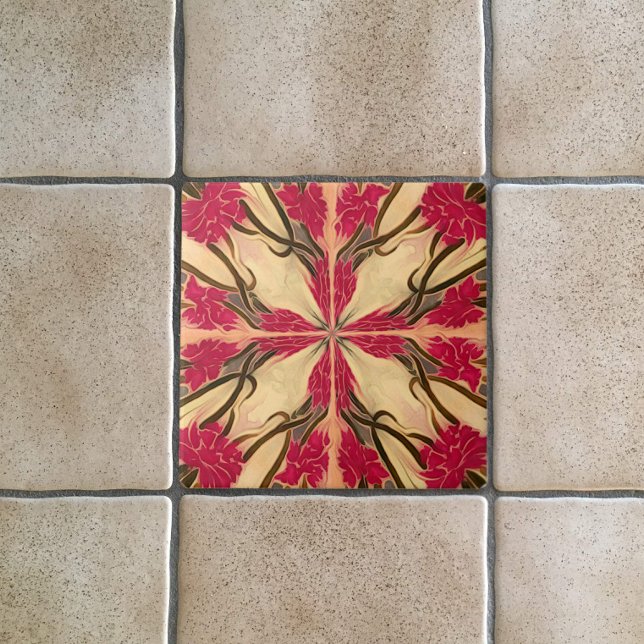 Stain Glass Look Art Nouveau Pink Floral Muster Fliese (Von Creator hochgeladen)