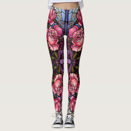 Stain Glass Pink Roses Leggings - Hübsch