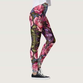 Stain Glass Pink Roses Leggings - Hübsch