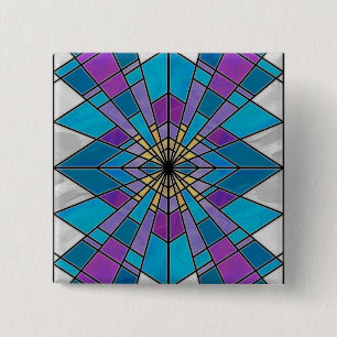 Stain Glass Ray Blau und Lila Button