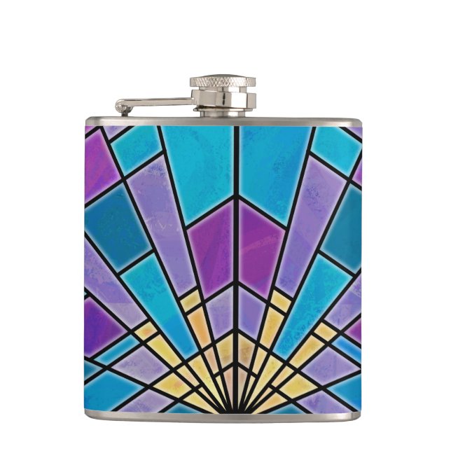 Stain Glass Ray Blau und Lila Flachmann (Vorderseite)