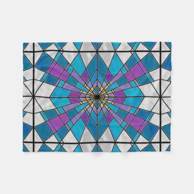 Stain Glass Ray Blau und Lila Fleecedecke (Vorderseite (Horizontal))