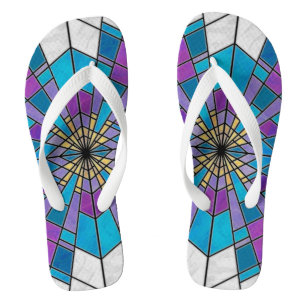 Stain Glass Ray Blau und Lila Flip Flops