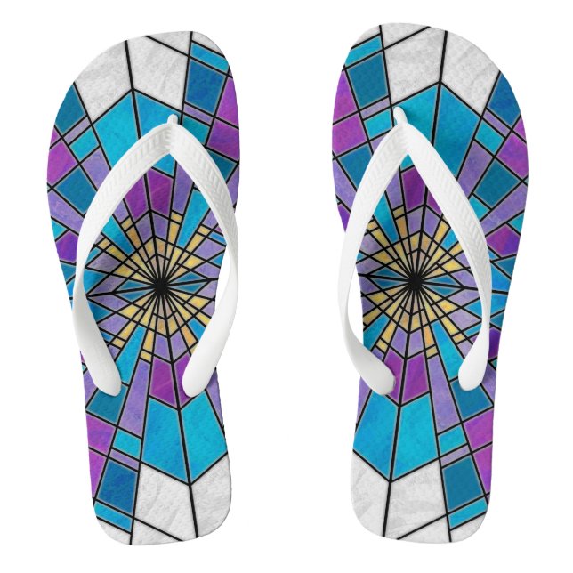 Stain Glass Ray Blau und Lila Flip Flops (Fußbett)