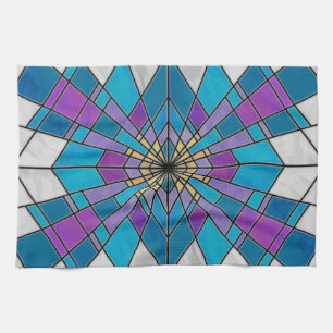 Stain Glass Ray Blau und Lila Geschirrtuch