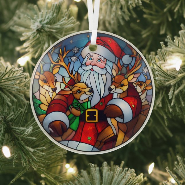 Stain Glass Santa Claus und Reindeer Ornament Aus Glas (InSitu)