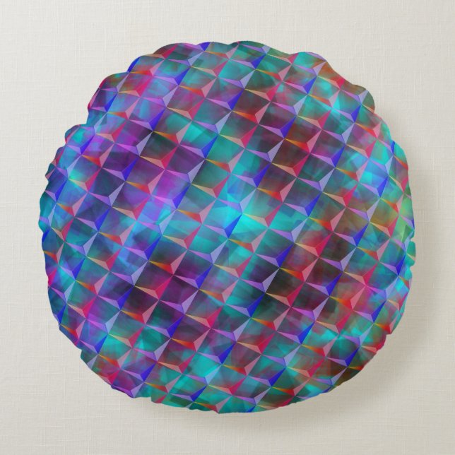 Stained bluish lilac and 3D or pink dreiecke Tote Rundes Kissen (Vorderseite)