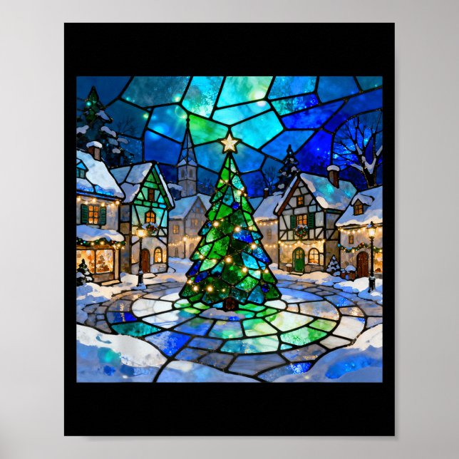 Stained Gl Christmas Tree Winter Village Holiday A Poster (Vorne)