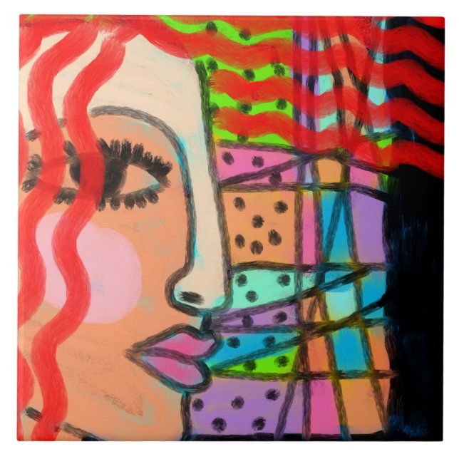 Stained Glass Abstract Digital Painting Fliese (Vorderseite)