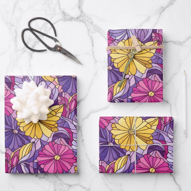 Stained Glass Abstract Purple Yellow Pink Geschenkpapier Set (Vorderseite)