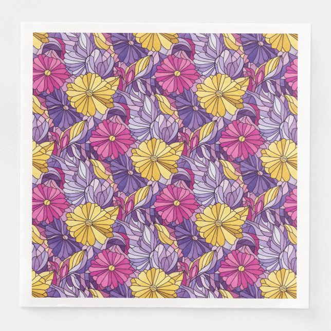 Stained Glass Abstract Purple Yellow Pink Serviette (Vorderseite)