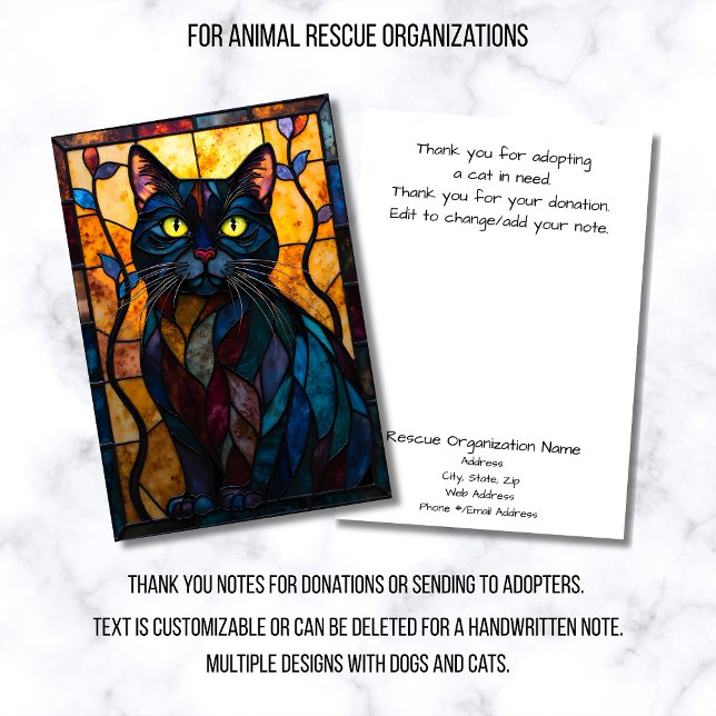 Stained Glass Animal Rescue Organization Black Cat Dankeskarte (Von Creator hochgeladen)