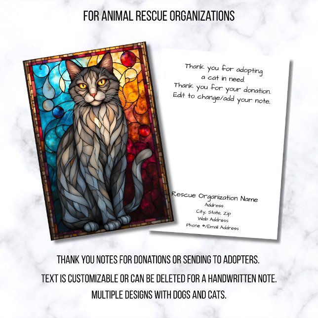 Stained Glass Animal Rescue Organization Cat Gray Dankeskarte (Von Creator hochgeladen)