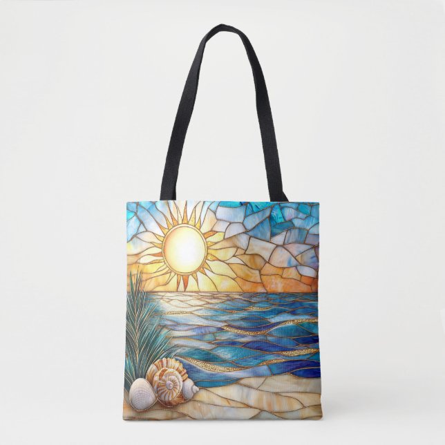 Stained Glass Beach Sunset Tote Bag (Vorderseite)