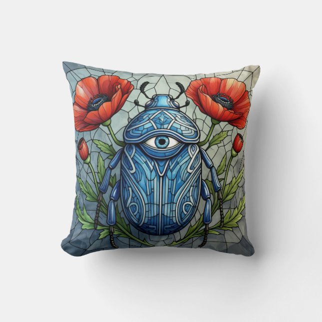 Stained Glass Beetle Eye Poppies Unique Bug Insect Kissen (Vorderseite)