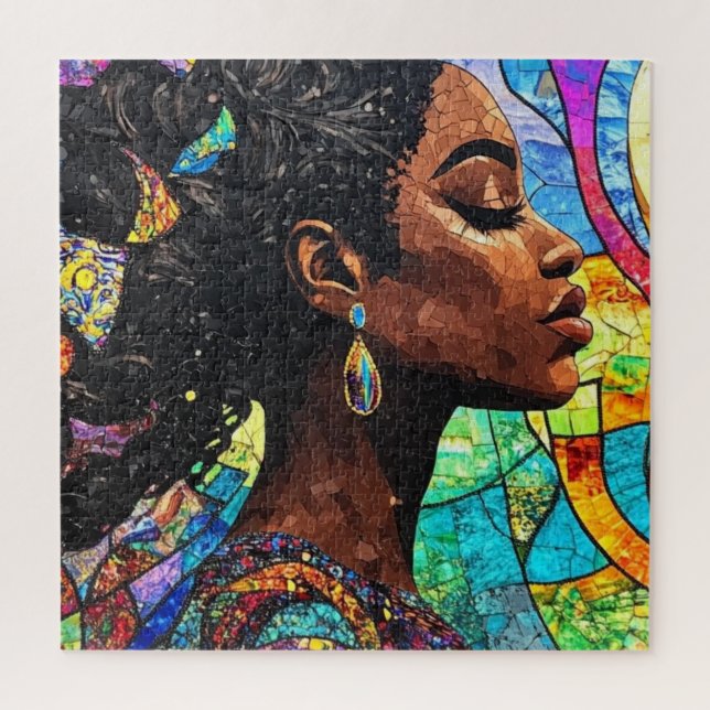 Stained Glass Black Woman Art Mosaic Jigsaw Puzzle (Vertikal)