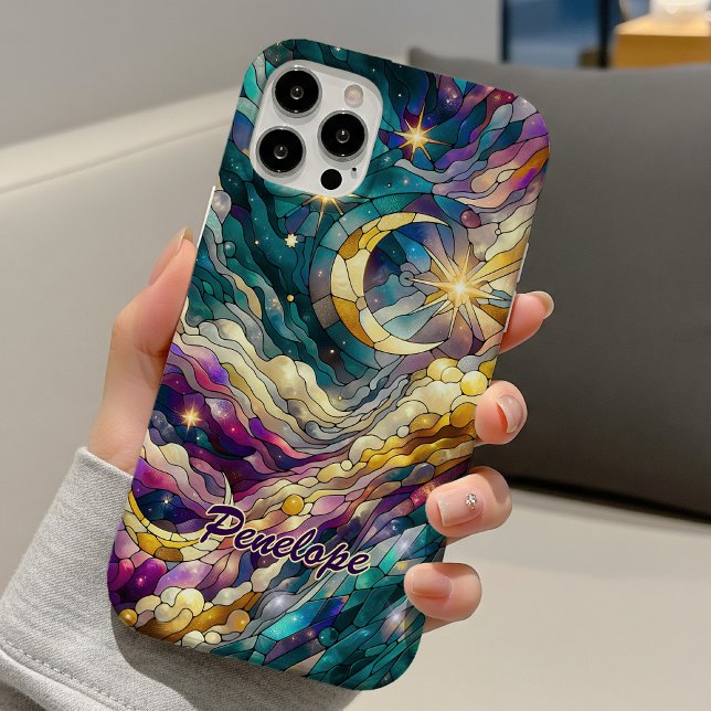 Stained glass blue green moon Case-Mate iPhone hülle (Von Creator hochgeladen)