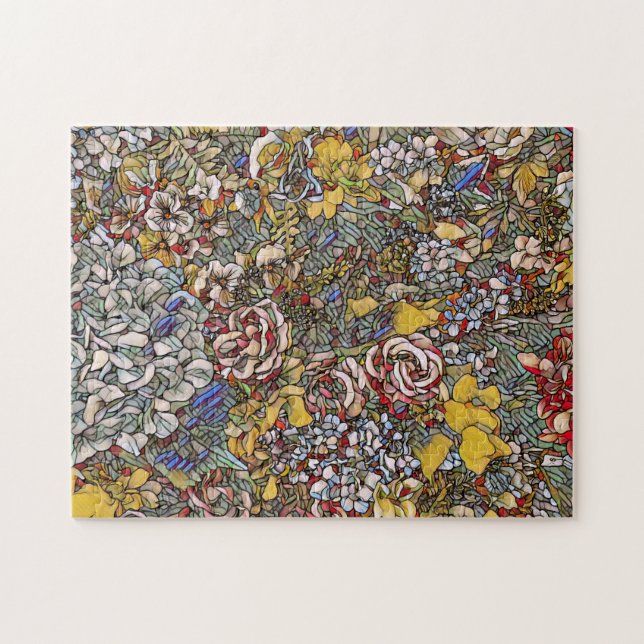 Stained Glass Botanical Floral Puzzle (Horizontal)