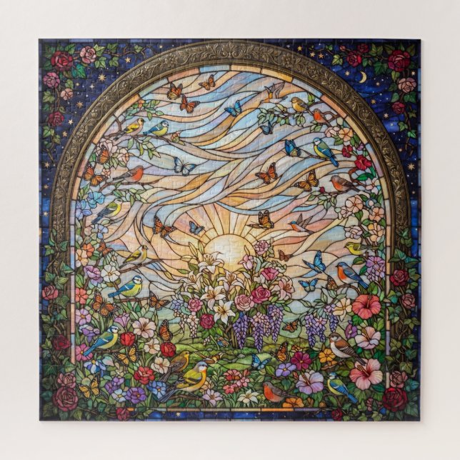 Stained Glass Butterfly Garden Jigsaw Puzzle  (Vertikal)