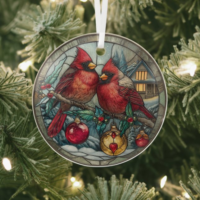 Stained Glass Cardinal Christmas Magic  Ornament Aus Glas (InSitu)
