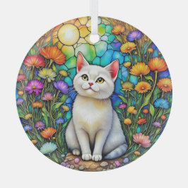 Stained-Glass Cat and Wildflowers Glass Ornament Aus Glas